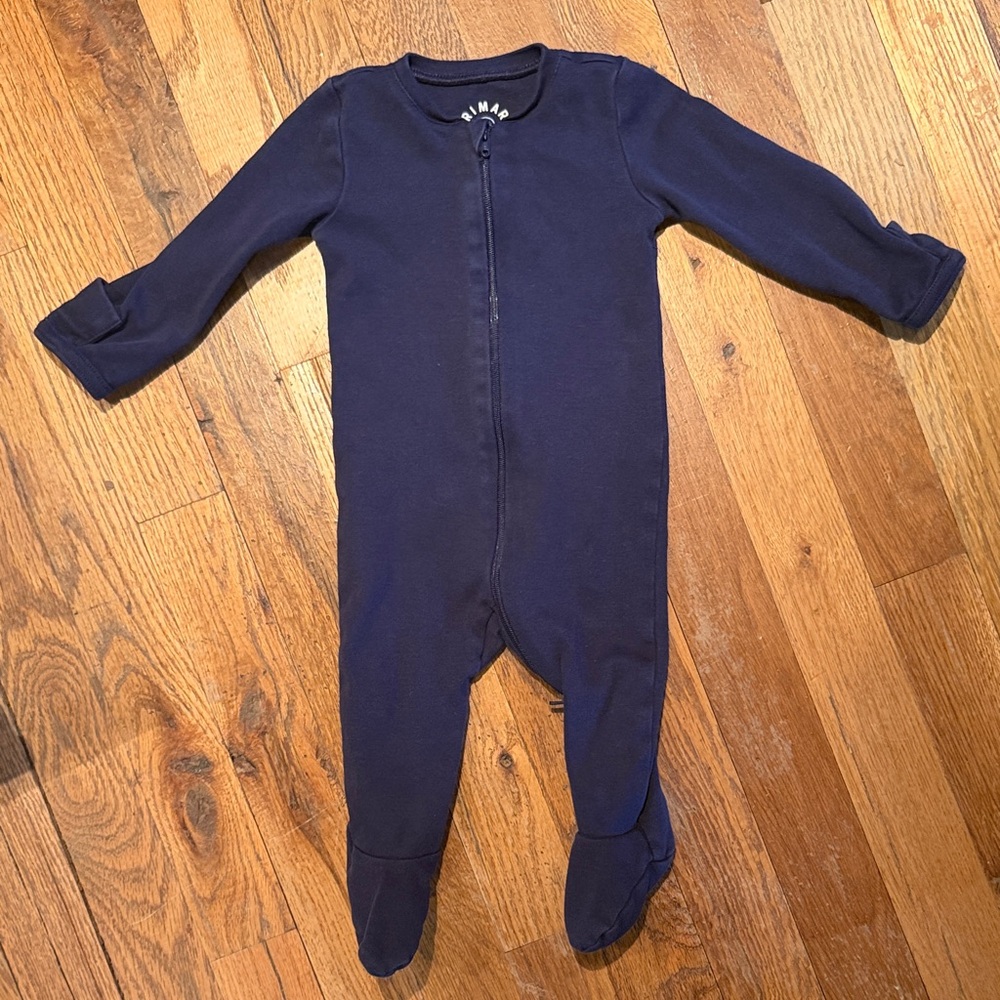 Primary Navy Footed Organic Cotton One Piece Pajamas